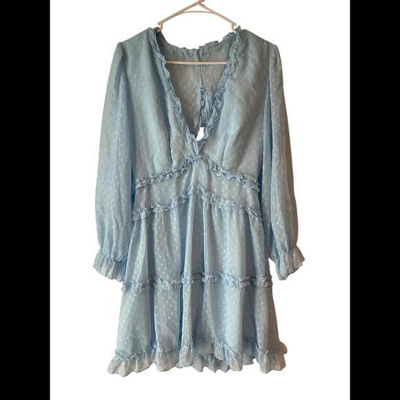Stylish Blue Ruffled Mini Dress - Size L - Picture 1 of 3